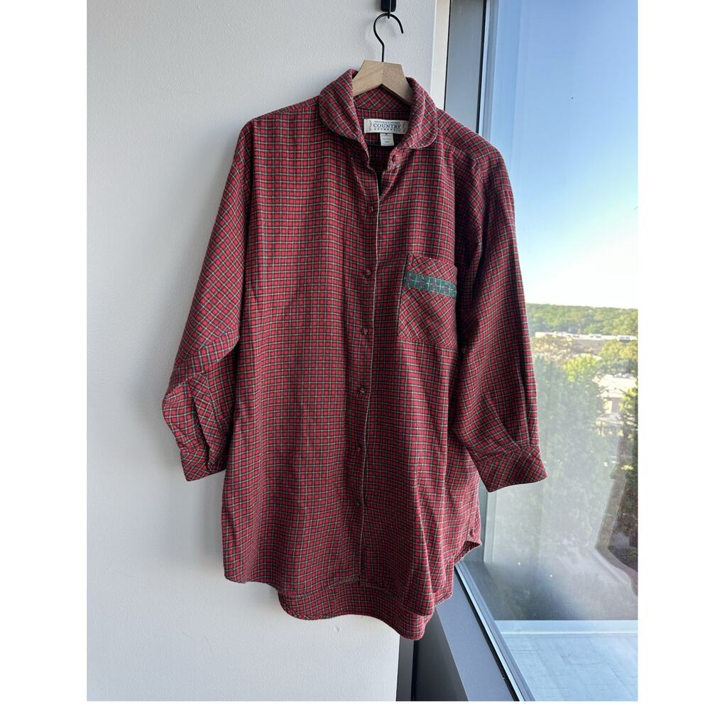 VTG Victoria's Secret Country Cotton Red Green Plaid Flannel Button Up Shirt M